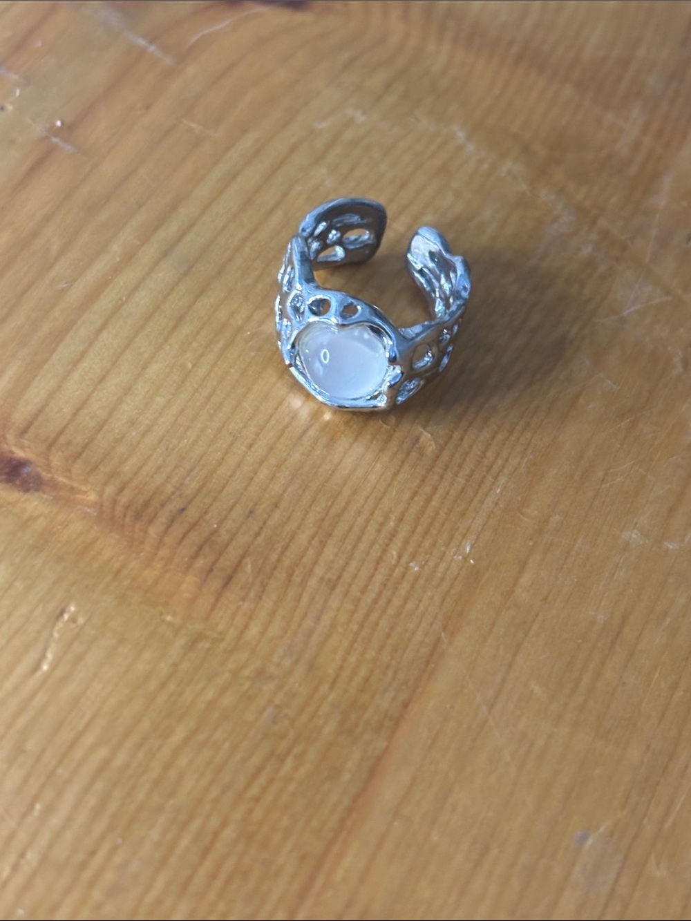 Opalescent Stone Silver-Tone Statement Ring